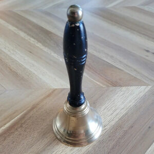 Vintage Brass School Dinner  Bell with Clapper Wood Handle
